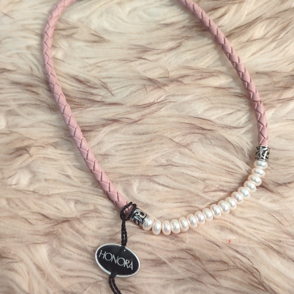 Honora pink braided choker with pearl beads